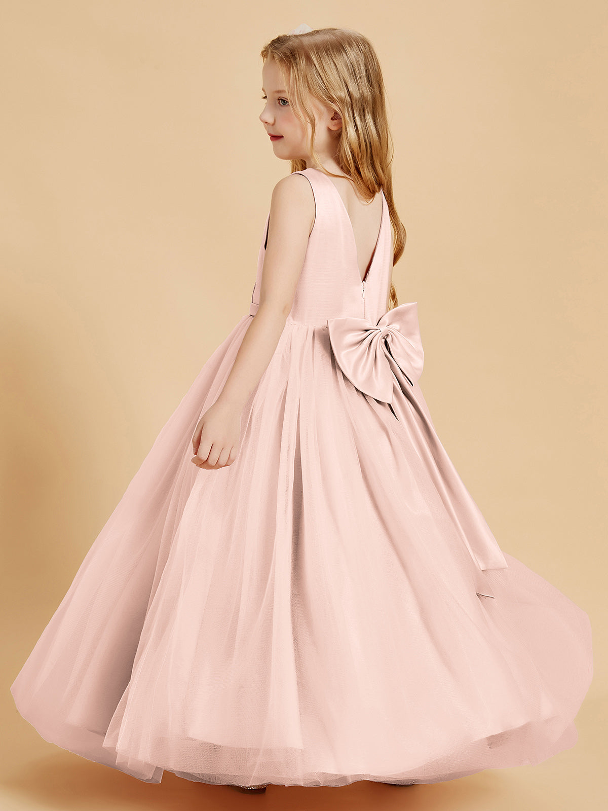 Tulle Junior Bridesmaid Dresses Satin Top Pearl Pink